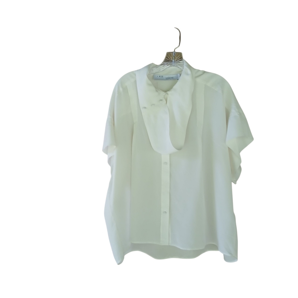 I R O White Manly Lagenlook Dolman Sleeve Cowl Neck Washable Silk Blouse 8